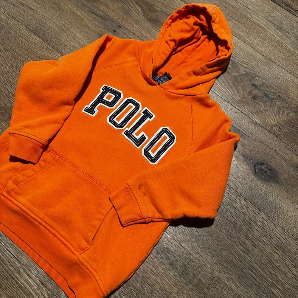 Polo Ralph Lauren Orange Spellout Hoodie Kids Size 6 - Picture 1 of 7